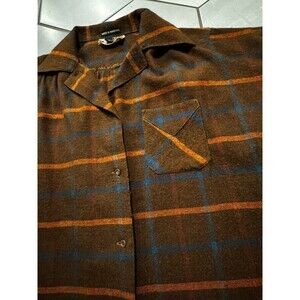 Vintage 70s Crop Flannel Romania Brown Orange Blue Sz 5 S/M RARE Wool Acrylic